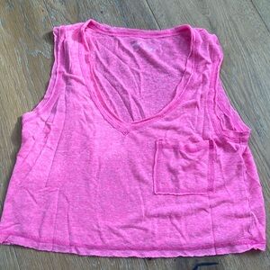 Aerie Breezy Linen V Neck Pink Tank Top